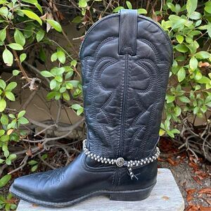 New Hand Made Western Black & Silver Circle Boot Charm or Double Wrap Bracelet